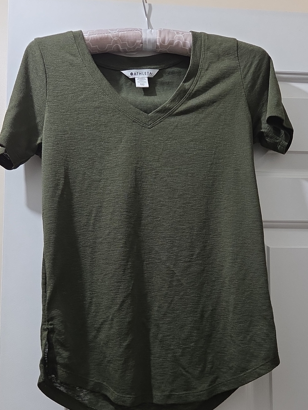 Athleta Olive V-Neck Short Sleeve Tee